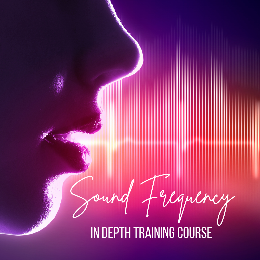 Sound Frequency in depth training course (image of lady's mouth silhouetted releasing sound waves)