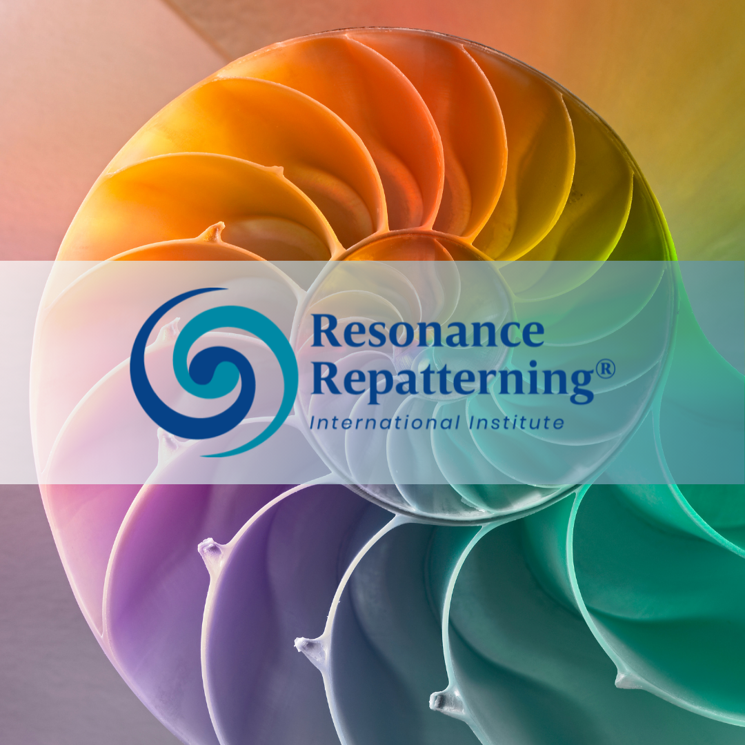 Multi colored Nautilus Shell with the Resonance Repatterning (R) logo