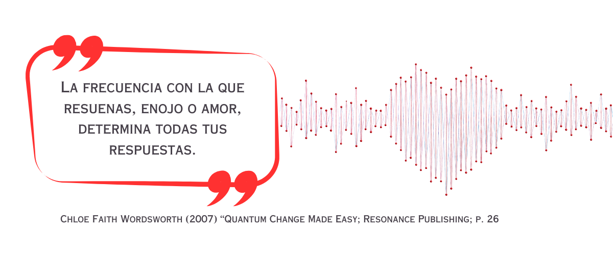 “La frecuencia con la que resuenas, enojo o amor, determina todas tus respuestas.”<br />
Chloe Faith Wordsworth (2007) “Quantum Change Made Easy; Resonance Publishing; p. 26