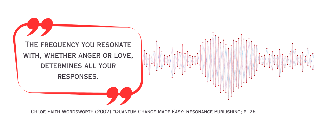 "The frequency you resonate with, whether anger or love, determines all your responses."<br />
Chloe Faith Wordsworth (2007) “Quantum Change Made Easy; Resonance Publishing; p. 26